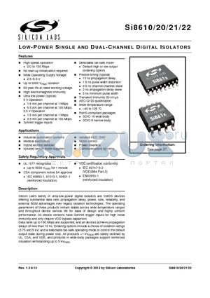 SI8620EC-B-IS datasheet - LOW-POWER SINGLE AND DUAL-CHANNEL DIGITAL ISOLATORS