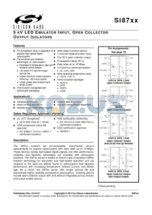 SI8710CC-B-IS datasheet - 5 KV LED EMULATOR INPUT, OPEN COLLECTOR OUTPUT ISOLATORS