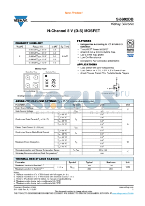 SI8802DB datasheet - N-Channel 8 V (D-S) MOSFET