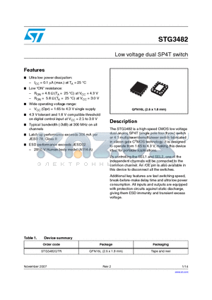 STG3482 datasheet - Low voltage dual SP4T switch