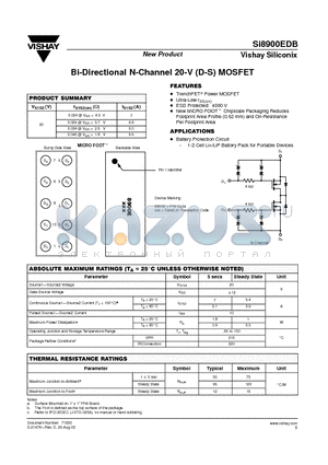 SI8900EDB datasheet - Bi-Directional N-Channel 20-V (D-S) MOSFET