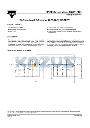 SI8901EDB datasheet - Bi-Directional P-Channel 20-V (D-S) MOSFET