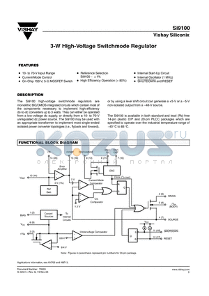 SI9100 datasheet - 3-W High-Voltage Switchmode Regulator