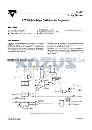 SI9102 datasheet - 3-W High-Voltage Switchmode Regulator