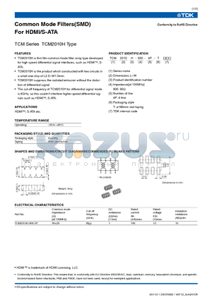 TCM2010H datasheet - Common Mode Filters(SMD) For HDMI/S-ATA