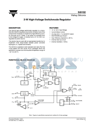 SI9102DN02-E3 datasheet - 3-W High-Voltage Switchmode Regulator