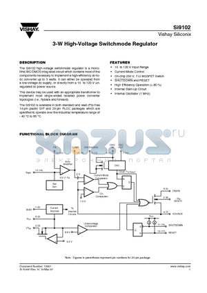 SI9102DN02-T1-E3 datasheet - 3-W High-Voltage Switchmode Regulator