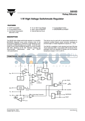 SI9105 datasheet - 1-W High-Voltage Switchmode Regulator