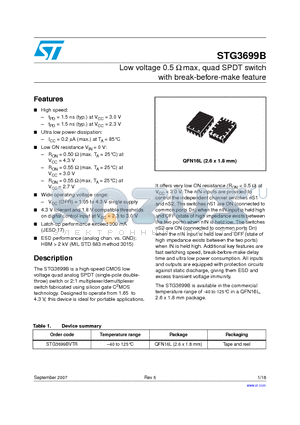 STG3699B_07 datasheet - Low voltage 0.5 Y max, quad SPDT switch with break-before-make feature