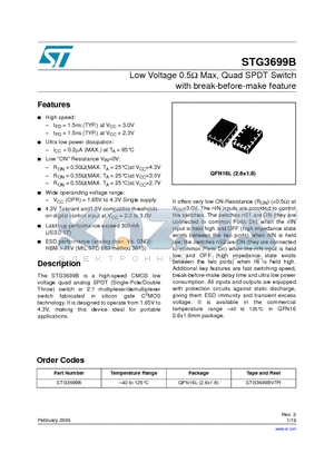 STG3699BVTR datasheet - Low Voltage 0.5ohm Max, Quad SPDT Switch with break-before-make feature