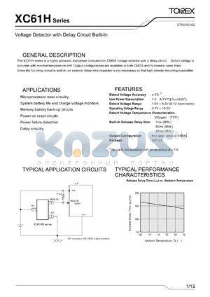 XC61HC1652MR-G datasheet - Voltage Detector with Delay Circuit Built-In