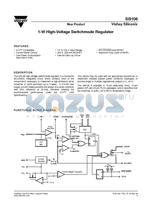 SI9108 datasheet - 1-W High-Voltage Switchmode Regulator