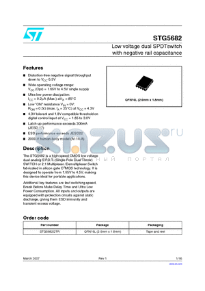 STG5682QTR datasheet - Low voltage dual SPDTswitch with negative rail capacitance