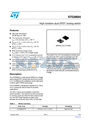 STG6684 datasheet - High isolation dual SPDT analog switch