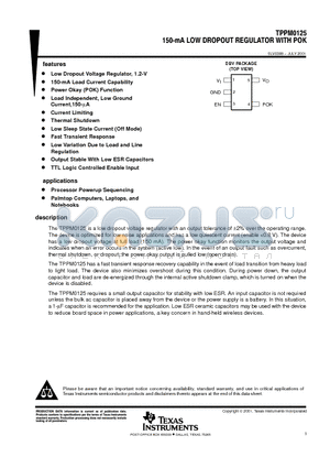 TPPM0125 datasheet - 150-mA LOW DROPOUT REGULATOR WITH POK