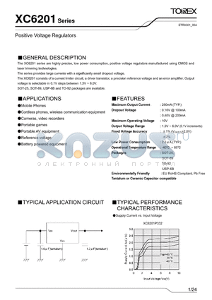 XC6201 datasheet - Positive Voltage Regulators
