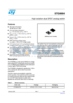 STG6684QTR datasheet - High isolation dual SPDT analog switch