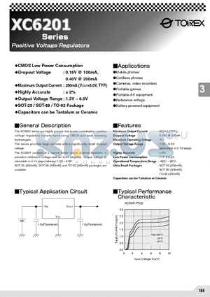 XC6201 datasheet - Positive Voltage Regulators