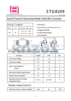 STG8209 datasheet - Dual N-Channel E nhancement Mode Field Effect Transistor