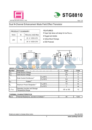 STG8810 datasheet - Dual N-Channel Enhancement Mode Field Effect Transistor