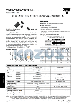 VSSRC-AA datasheet - 25 or 50 Mil Pitch, T-Filter Resistor/Capacitor Networks