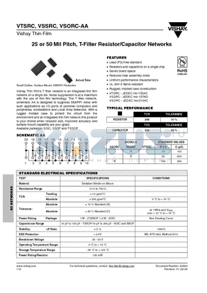 VSSRC-AA datasheet - 25 or 50 Mil Pitch, T-Filter Resistor/Capacitor Networks