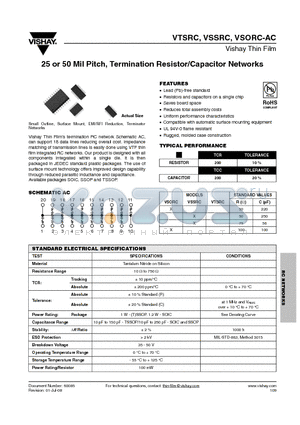 VSSRC-AC datasheet - 25 or 50 Mil Pitch, Termination Resistor/Capacitor Networks