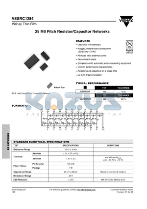 VSSRC1284-3TF datasheet - 25 Mil Pitch Resistor/Capacitor Networks