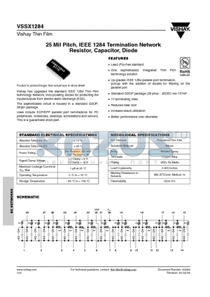 VSSX1284 datasheet - 25 Mil Pitch, IEEE 1284 Termination Network Resistor, Capacitor, Diode