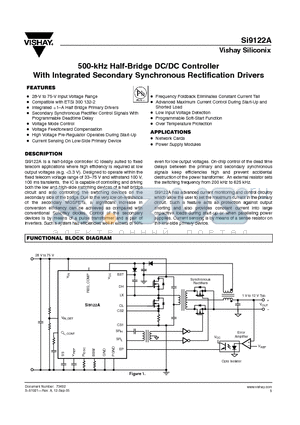 SI9122A datasheet - 500-kHz Half-Bridge DC/DC Controller With Integrated Secondary Synchronous Rectification Drivers
