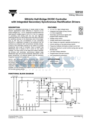 SI9122DQ-T1-E3 datasheet - 500-kHz Half-Bridge DC/DC Controller with Integrated Secondary Synchronous Rectification Drivers