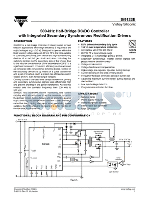 SI9122E datasheet - 500-kHz Half-Bridge DC/DC Controller with Integrated Secondary Synchronous Rectification Drivers