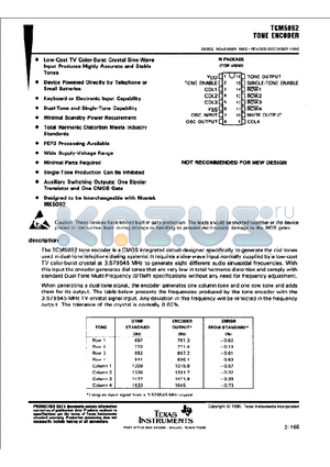 TCM5092 datasheet - TONE ENCOER