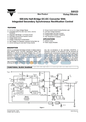 SI9123 datasheet - 500-kHz Half-Bridge DC-DC Converter With Integrated Secondary Synchronous Rectification Control