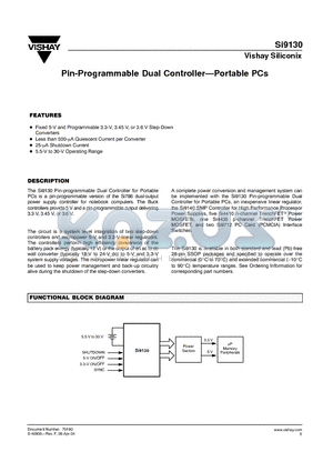 SI9130 datasheet - Pin-Programmable Dual Controller-Portable PCs