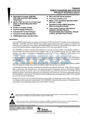 TCM4400EGGM datasheet - GSM/DCS BASEBAND AND VOICE A/D AND D/A RF INTERFACE CIRCUIT