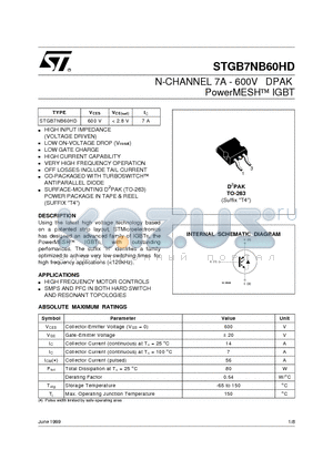 STGB7NB60HD datasheet - N-CHANNEL 7A - 600V DPAK PowerMESH  IGBT