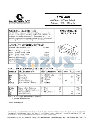 TPR400 datasheet - high power COMMON BASE bipolar transistor.