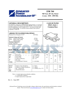 TPR700 datasheet - high power COMMON BASE bipolar transistor.