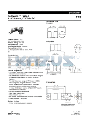 TPS-1LB datasheet - Telpower Fuses 1 to 70 Amps, 170 Volts DC