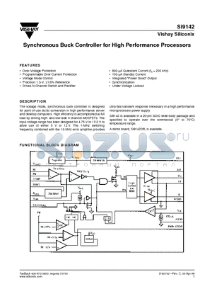 SI9142 datasheet - Synchronous Buck Controller for High Performance Processors