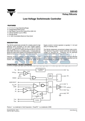 SI9145BQ-T1 datasheet - Low-Voltage Switchmode Controller