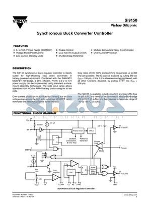 SI9150CY-T1-E3 datasheet - Synchronous Buck Converter Controller