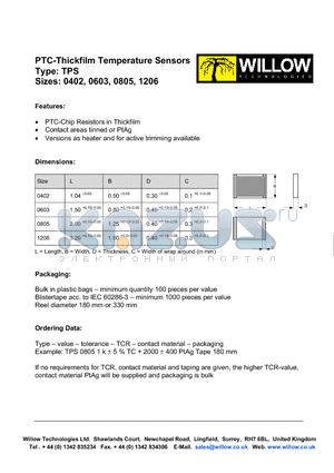 TPS0402 datasheet - PTC-Thickfilm Temperature Sensors