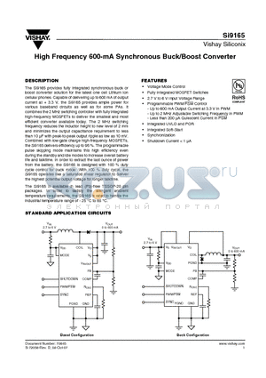 SI9165 datasheet - High Frequency 600-mA Synchronous Buck/Boost Converter