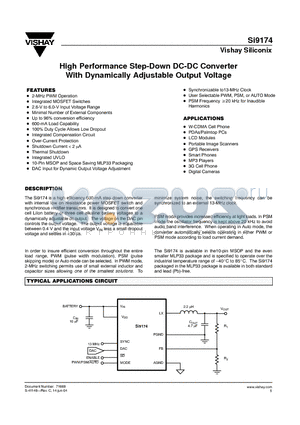 SI9174 datasheet - High Performance Step-Down DC-DC Converter With Dynamically Adjustable Output Voltage