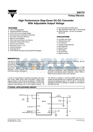 SI9175 datasheet - High Performance Step-Down DC-DC Converter With Adjustable Output Voltage