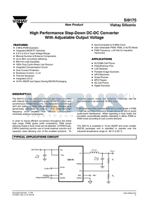 SI9175 datasheet - High Performance Step-Down DC-DC Converter With Adjustable Output Voltage