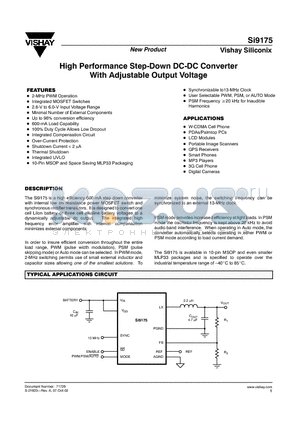 SI9175DB datasheet - High Performance Step-Down DC-DC Converter With Adjustable Output Voltage