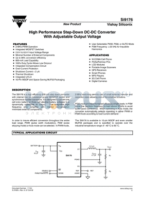 SI9176 datasheet - High Performance Step-Down DC-DC Converter With Adjustable Output Voltage